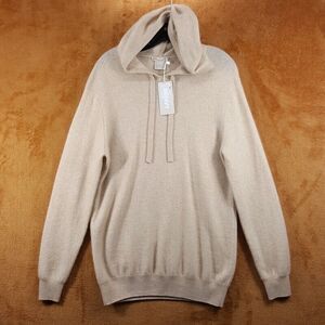 INK + IVY Sweater Womens Medium Tan Pullover Hooded 100% Cashmere Luxury Knit